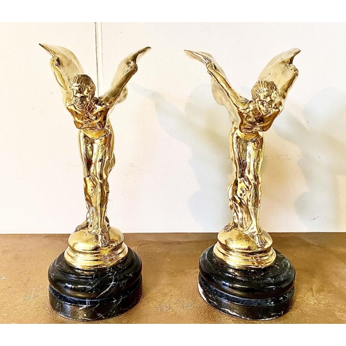 404 - SPIRIT OF ECSTASY FIGURES, a pair, gilt metal, 31cm H (2)