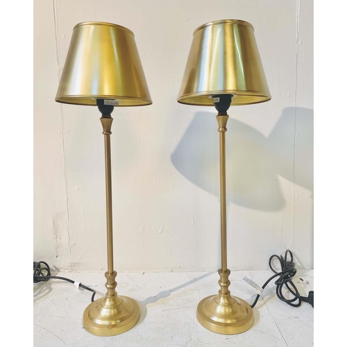 405 - LIBRARY TABLE LAMPS, a pair, 64cm H x 20cm diam., with shades. (2)