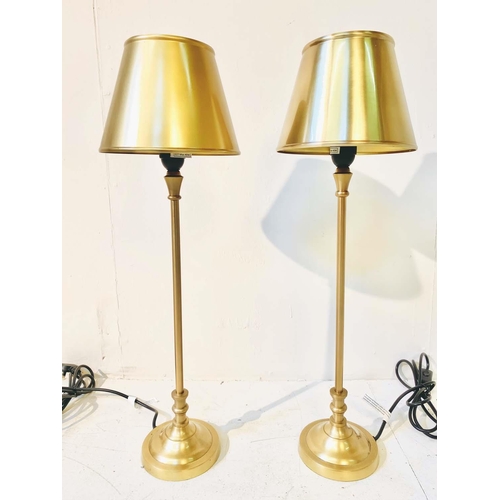 405 - LIBRARY TABLE LAMPS, a pair, 64cm H x 20cm diam., with shades. (2)