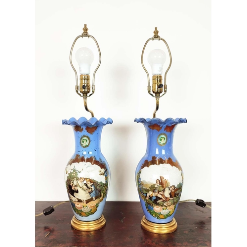 533 - TABLE LAMPS, a pair, painted glass, 66cm H approx. (2)