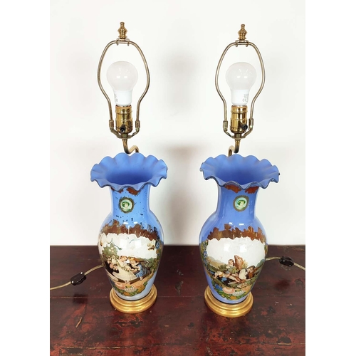 533 - TABLE LAMPS, a pair, painted glass, 66cm H approx. (2)