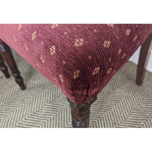 95 - DINING CHAIRS, a set of six, Regency mahogany including two armchairs with burgundy patterned stuffo... 