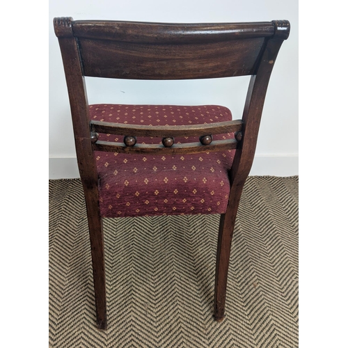 95 - DINING CHAIRS, a set of six, Regency mahogany including two armchairs with burgundy patterned stuffo... 