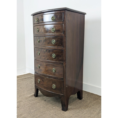 96 - BOWFRONT NARROW CHEST, early 20th century Georgian revival mahogany with six drawers, 115cm H x 61cm... 