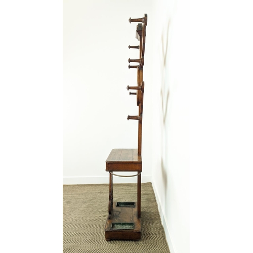 98 - HALL STAND, Victorian oak with mirror, hooks, glove compartment and drip trays, 197cm H x 87cm W x 3... 