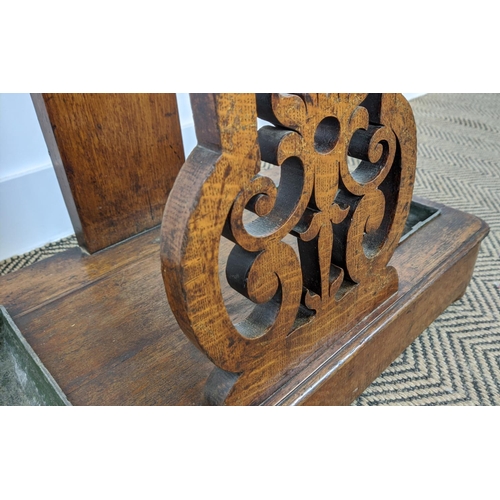 98 - HALL STAND, Victorian oak with mirror, hooks, glove compartment and drip trays, 197cm H x 87cm W x 3... 