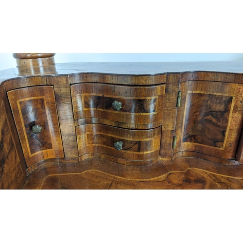 216 - DESK, 18th century style Italian olivewood containing eight drawers, two doors and paper holders, 10... 