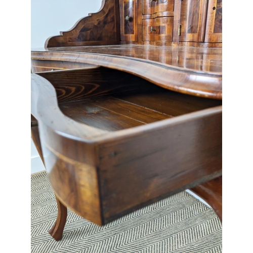 216 - DESK, 18th century style Italian olivewood containing eight drawers, two doors and paper holders, 10... 