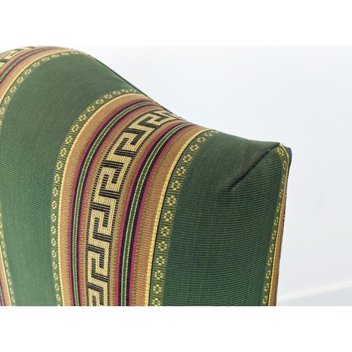 258 - GAINSBOROUGH STYLE ARMCHAIRS, a pair, mahogany in green Greek key striped fabric, 102cm H x 63cm. (2... 