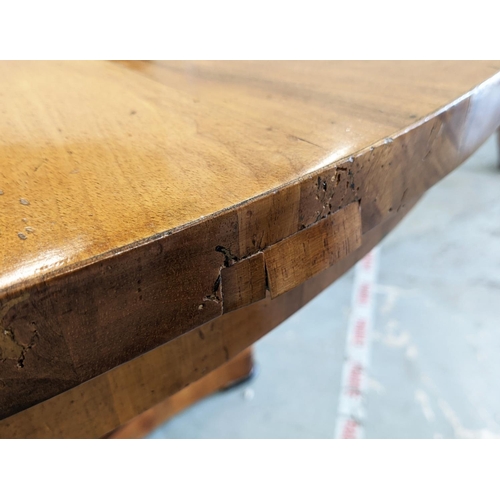 266 - CENTRE TABLE, Biedermeier walnut, ebonised and inlaid with circular segment veneered top, 82cm H x 1... 