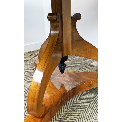 266 - CENTRE TABLE, Biedermeier walnut, ebonised and inlaid with circular segment veneered top, 82cm H x 1... 