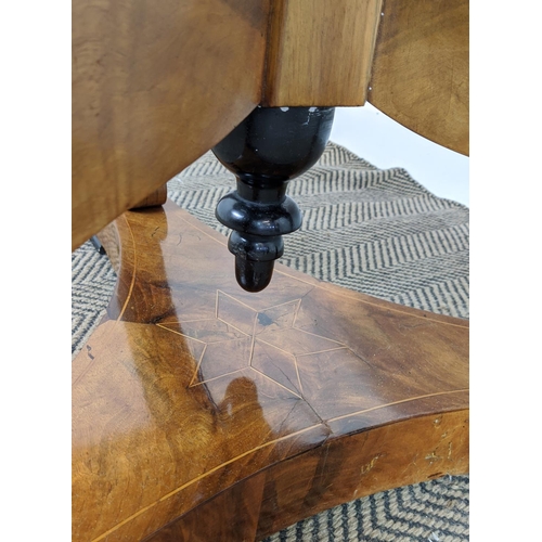 266 - CENTRE TABLE, Biedermeier walnut, ebonised and inlaid with circular segment veneered top, 82cm H x 1... 