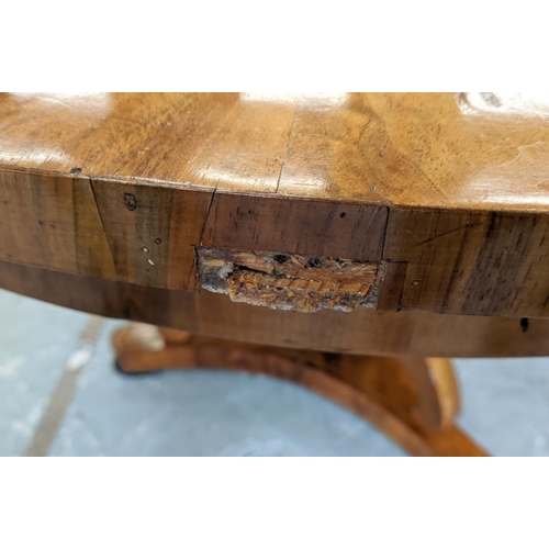 266 - CENTRE TABLE, Biedermeier walnut, ebonised and inlaid with circular segment veneered top, 82cm H x 1... 