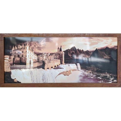 35 - CHAYAN KHOI 'Waterfall Chateau' photoprint on perspex, 116cm x 295cm, framed.