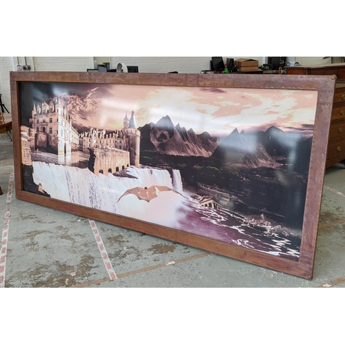 35 - CHAYAN KHOI 'Waterfall Chateau' photoprint on perspex, 116cm x 295cm, framed.