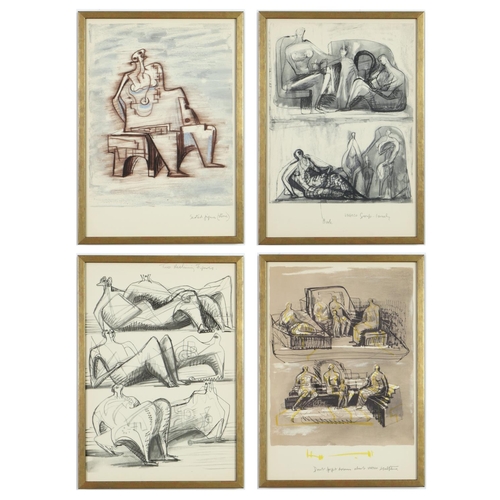 51 - HENRY MOORE, a set of four off set lithographs, seated figures, 30.5cm x 45cm.