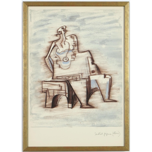 51 - HENRY MOORE, a set of four off set lithographs, seated figures, 30.5cm x 45cm.