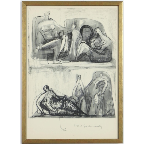 51 - HENRY MOORE, a set of four off set lithographs, seated figures, 30.5cm x 45cm.