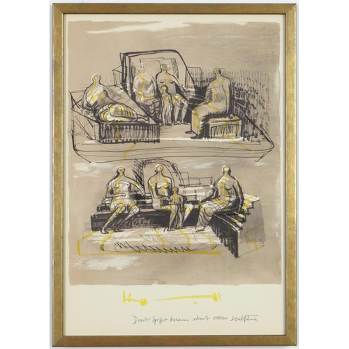 51 - HENRY MOORE, a set of four off set lithographs, seated figures, 30.5cm x 45cm.