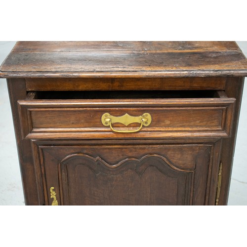 99 - SIDE CABINET, early 19th century French oak with single drawer and door, 88cm H x 66cm W x 42cm D.