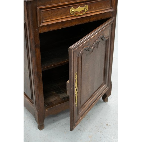 99 - SIDE CABINET, early 19th century French oak with single drawer and door, 88cm H x 66cm W x 42cm D.