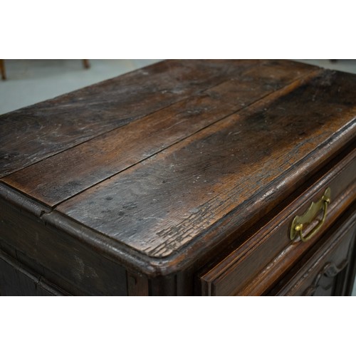 99 - SIDE CABINET, early 19th century French oak with single drawer and door, 88cm H x 66cm W x 42cm D.