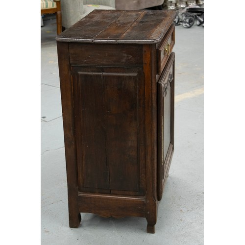 99 - SIDE CABINET, early 19th century French oak with single drawer and door, 88cm H x 66cm W x 42cm D.