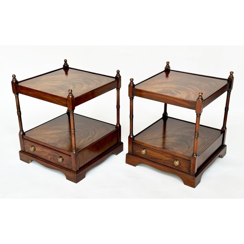 107 - LAMP TABLES, a pair, George III design mahogany each with drawer and two tiers, 59cm H x 46cm W x 46... 