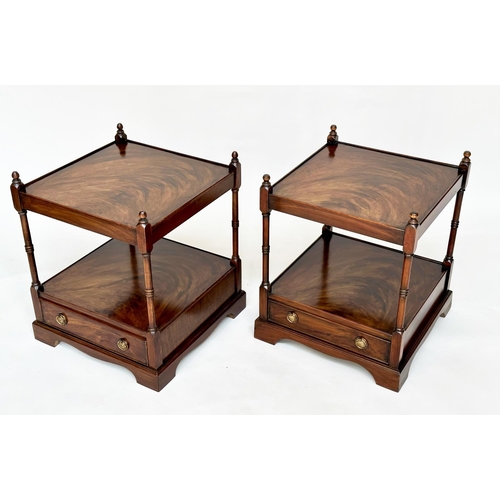 107 - LAMP TABLES, a pair, George III design mahogany each with drawer and two tiers, 59cm H x 46cm W x 46... 