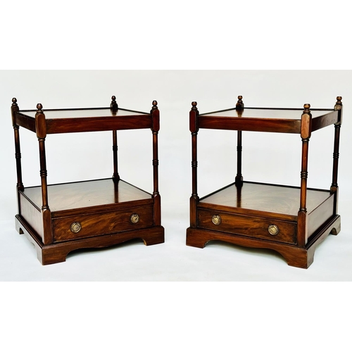 107 - LAMP TABLES, a pair, George III design mahogany each with drawer and two tiers, 59cm H x 46cm W x 46... 