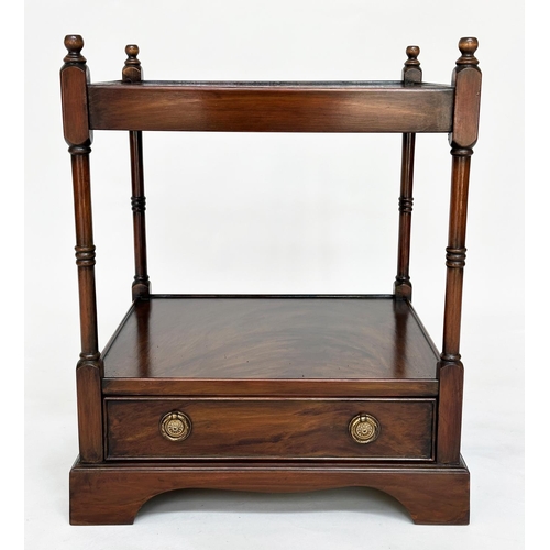 107 - LAMP TABLES, a pair, George III design mahogany each with drawer and two tiers, 59cm H x 46cm W x 46... 