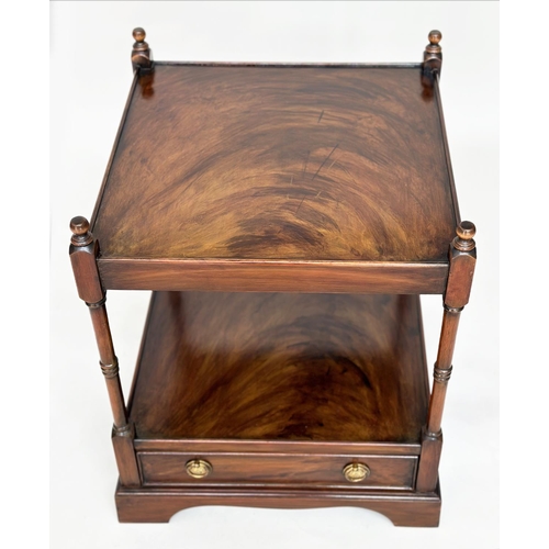 107 - LAMP TABLES, a pair, George III design mahogany each with drawer and two tiers, 59cm H x 46cm W x 46... 