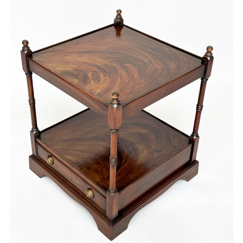 107 - LAMP TABLES, a pair, George III design mahogany each with drawer and two tiers, 59cm H x 46cm W x 46... 