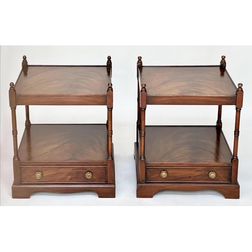 107 - LAMP TABLES, a pair, George III design mahogany each with drawer and two tiers, 59cm H x 46cm W x 46... 