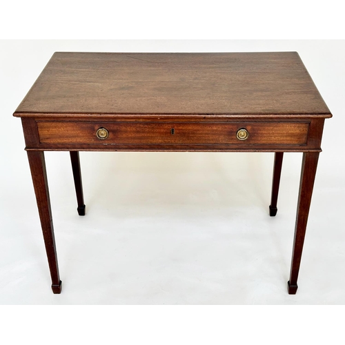 109 - WRITING TABLE, George III period mahogany with full width frieze drawer and square tapering supports... 