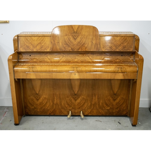 157 - UPRIGHT PIANO, by Berry of London, Art Deco walnut cased, 101cm H x 136cm x 49cm.