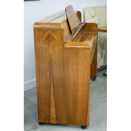 157 - UPRIGHT PIANO, by Berry of London, Art Deco walnut cased, 101cm H x 136cm x 49cm.