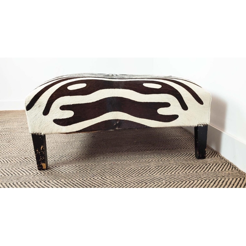 171 - HEARTH STOOL, rectangular zebra skin on ebonised legs, 40cm H x 120cm x 76cm.