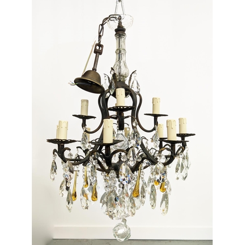 175 - CHANDELIER, similar to previous lot fitted with twelve lights, 50cm W x 110cm H, including chain.