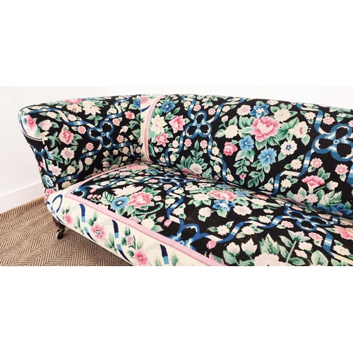 191 - CHESTERFIELD SOFA, Victorian mahogany in floral and ribbon needlework and pink velvet upholstery on ... 