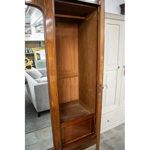 253 - WARDROBE, Victorian mahogany with mirrored door flanked by panel doors enclosing hanging rail and dr... 