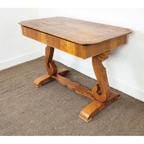 265 - WRITING TABLE, Biedermeier walnut, olivewood and marquetry with frieze drawer, 80cm H x 122cm x 62cm... 