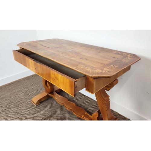 265 - WRITING TABLE, Biedermeier walnut, olivewood and marquetry with frieze drawer, 80cm H x 122cm x 62cm... 