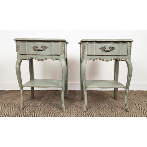 278 - BEDSIDE TABLES, a pair, Louis XV style grey painted each with single drawer, 72cm H x 50cm x 41cm. (... 