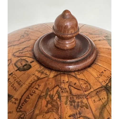 293 - GLOBE COCKTAIL CABINET, in the form of an antique terrestrial globe on stand with rising lid and fit... 