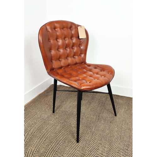 322 - SIDE CHAIRS, a pair, tan leather upholstery on metal supports, 58cm x 90cm H x 50cm. (2)