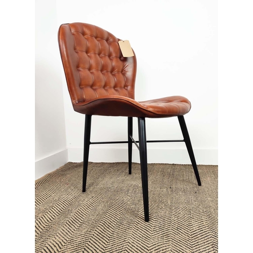 322 - SIDE CHAIRS, a pair, tan leather upholstery on metal supports, 58cm x 90cm H x 50cm. (2)