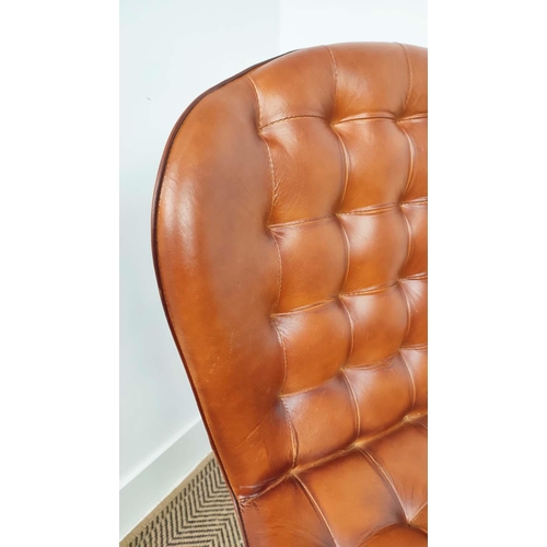 322 - SIDE CHAIRS, a pair, tan leather upholstery on metal supports, 58cm x 90cm H x 50cm. (2)