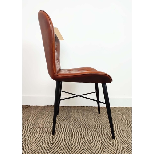 322 - SIDE CHAIRS, a pair, tan leather upholstery on metal supports, 58cm x 90cm H x 50cm. (2)