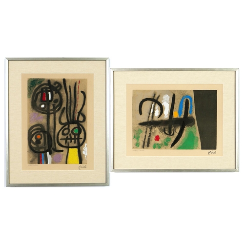 62 - JOAN MIRO, Personnages, a pair, numbered limited edition pochoir, stamped signature, embossed Euroar... 